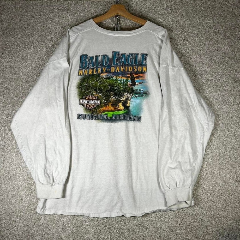 Y2K Harley Davidson white biker Michigan long sleeve t-shirt with sleeve hit XXL